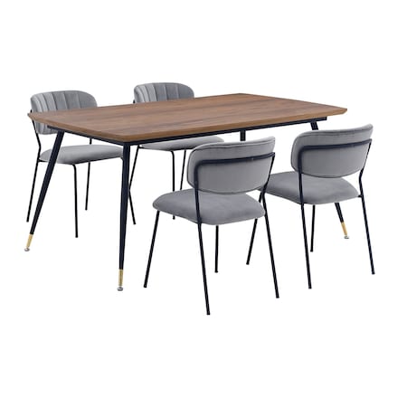 Armen Living Messina and Carlo Gray Velvet 5 Piece Rectangular Dining Set SETMSDIGR5B